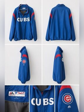 Majestic MLB Authentic Chicago Cubs Blue Red Full Zip Jacket 4XT